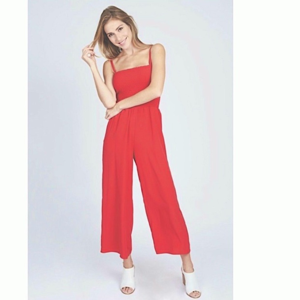 Vintage Fire Orange Colored Linen Cropped Overall